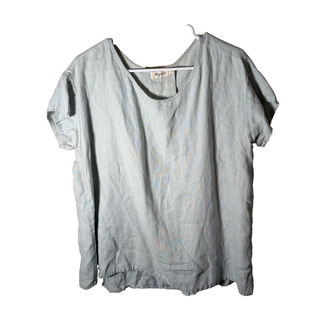 Magic Linen Blouse Women's XL Short Sleeve 100% Linen Lagnelook Casual Top